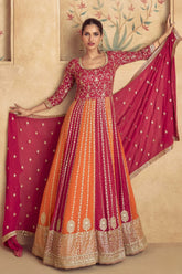 Orange and Red Georgette Sequinned Anarkali Suit